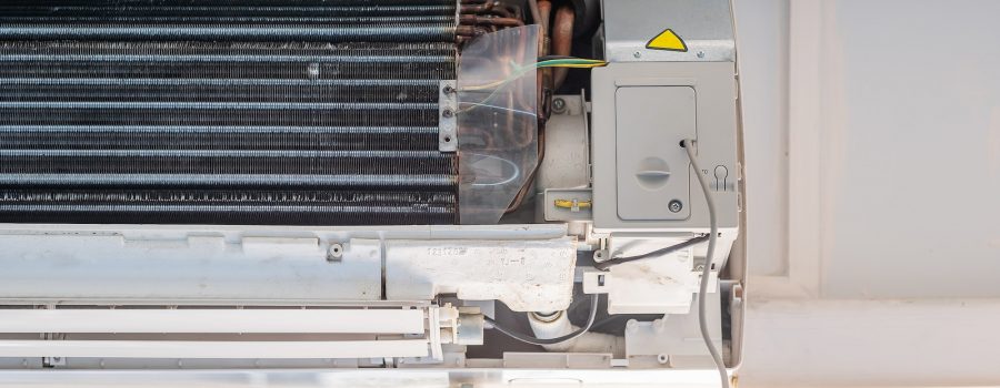 Air conditioner during Maintenance indoor. Cleaning, Washing and Conditioning Service concept